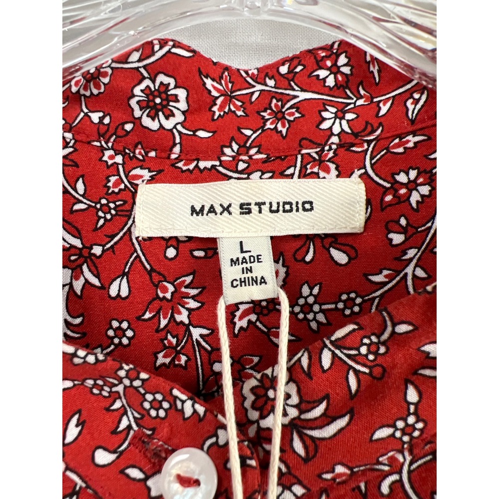 Max Studio Maxi Dress Womens Large Red Floral Tiered Button Front Boho NEW - Picture 2 of 12